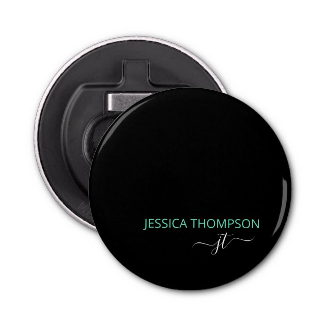 Black Teal Personalised Modern Monogram Name  Bottle Opener (Front)