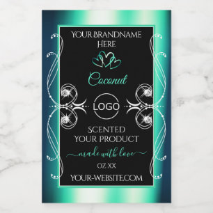 Black Teal Product Labels Diamonds Hearts and Logo