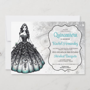 Black & Teal Quinceañera Girl Invitation