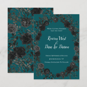 Black Teal Rose Gothic Elegant Wedding Invitation
