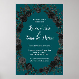 Black Teal Rose Gothic Elegant Wedding Poster