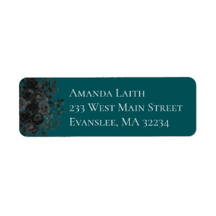 Black Teal Rose Gothic Elegant Wedding Return Address Label