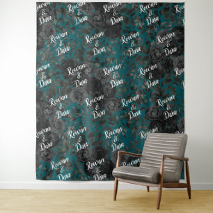 Black Teal Rose Gothic Elegant Wedding Tapestry