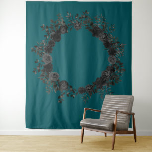 Black Teal Rose Gothic Elegant Wedding Tapestry