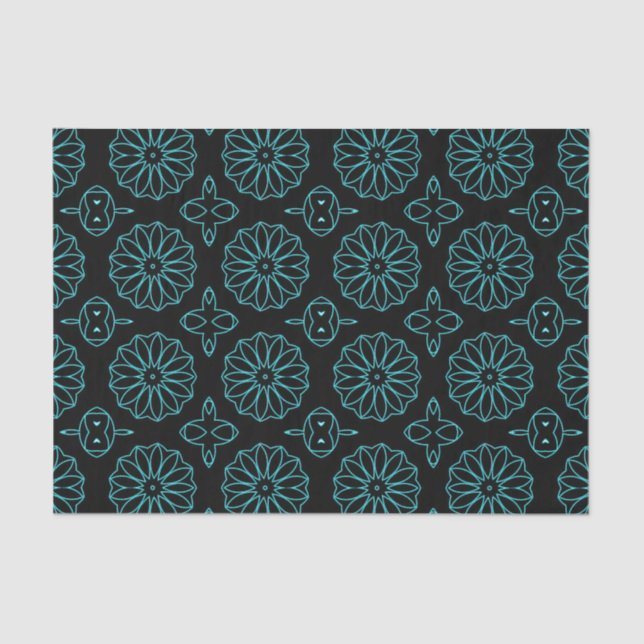Black & Teal Stylish Decorative Geometric Pattern Tissue Paper (Front)