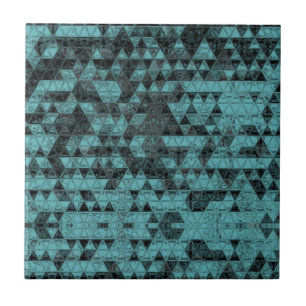 Black & Teal Triangle Mosaic Ceramic Tile