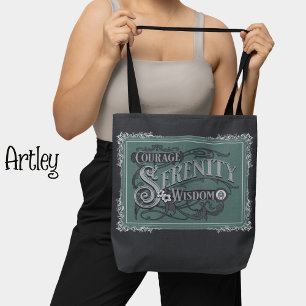 Black Teal Vintage Style Serenity Prayer  Tote Bag