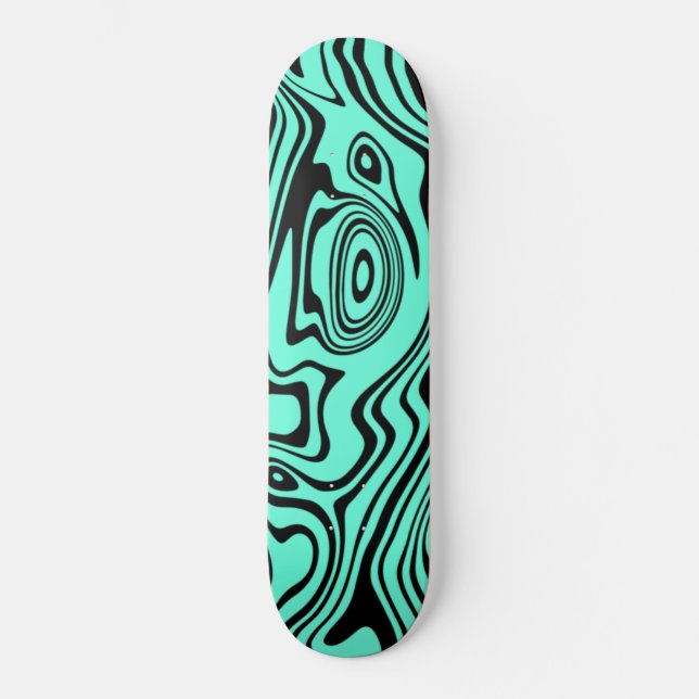 Black Teal Waves Striped Skateboard Custom Colour (Front)