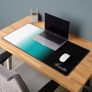 Black Teal White Ombre Custom Name Desk Mat