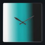 Black Teal White Ombre Square Wall Clock<br><div class="desc">This product is featured in Black Teal White Ombre. The colour fades from black to Teal to white. Easily customise this product with your own text,  image or photo.</div>