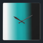 Black Teal White Ombre Square Wall Clock<br><div class="desc">This product is featured in Black Teal White Ombre. The colour fades from black to Teal to white. Easily customise this product with your own text,  image or photo.</div>