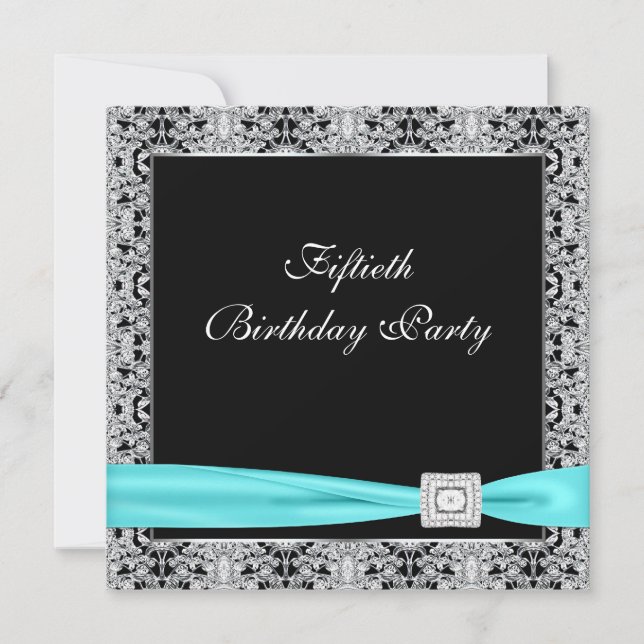 Black Teal Womans Classy 50th Birthday Party Invitation (Front)