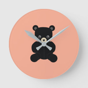 Black Teddy Bear Round Clock