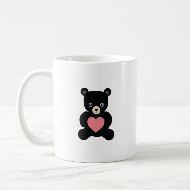 Black Teddy Bear with Heart Coffee Mug (Left)