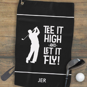 Black Tee It High & Let It Fly Funny Golfer Humour Golf Towel