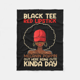 Black Tee Red Lipstick Melanin Poppin Out Black Hi Fleece Blanket
