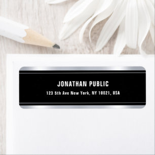 Black Template Silver Look Modern Return Address Label