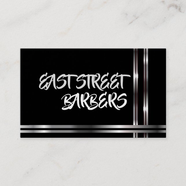 Black Template with Silver and Black Stripes on an Business Card (Front)