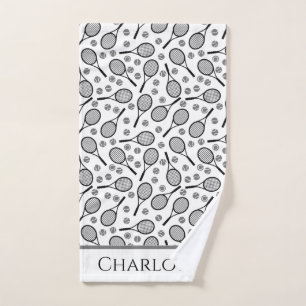 Black Tennis Rackets and Grey Balls Customisable Hand Towel