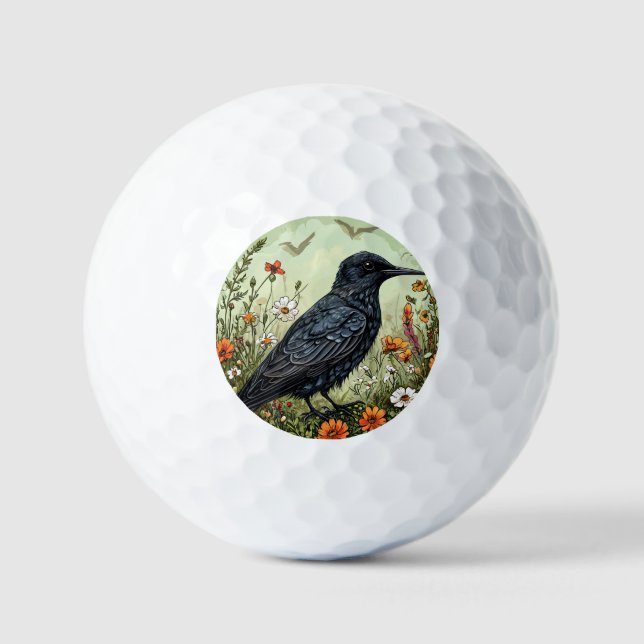 Black tern Bird Amid Blooming Flowers Golf Balls (Front)