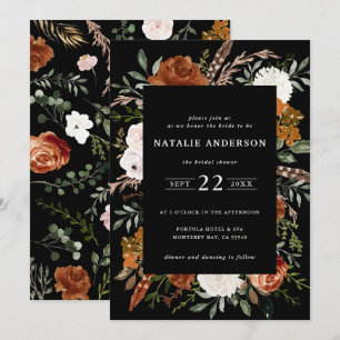 Black terracotta floral rustic bridal shower invitation