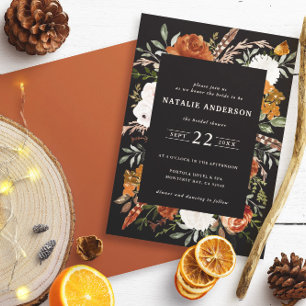 Black terracotta floral rustic bridal shower invitation