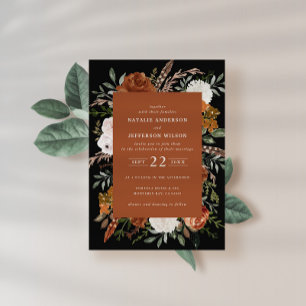 Black terracotta floral rustic elegant modern invi invitation