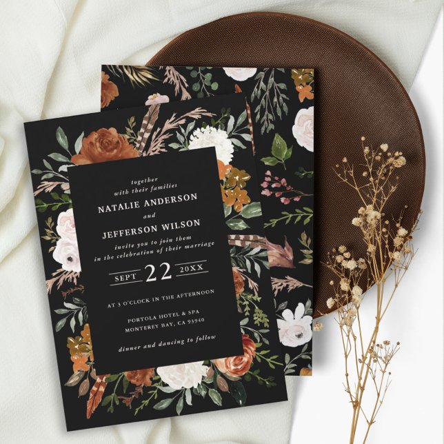 Black terracotta floral rustic elegant modern invi invitation (Creator Uploaded)