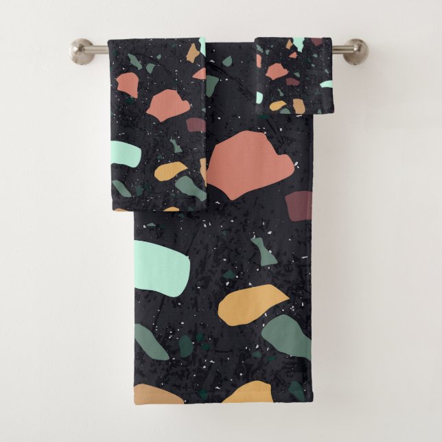 Black Terrazzo Pattern Bath Towel Set (Insitu)