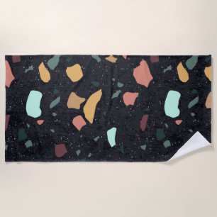 Black Terrazzo Pattern Beach Towel