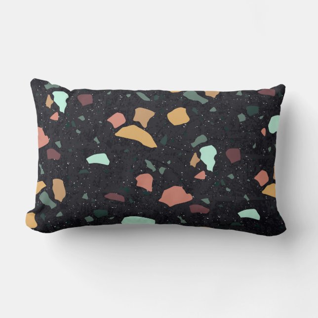 Black Terrazzo Pattern Lumbar Cushion (Front)