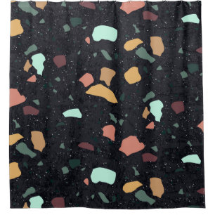 Black Terrazzo Pattern Shower Curtain