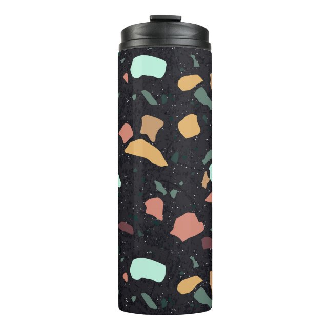 Black Terrazzo Pattern Thermal Tumbler (Front)