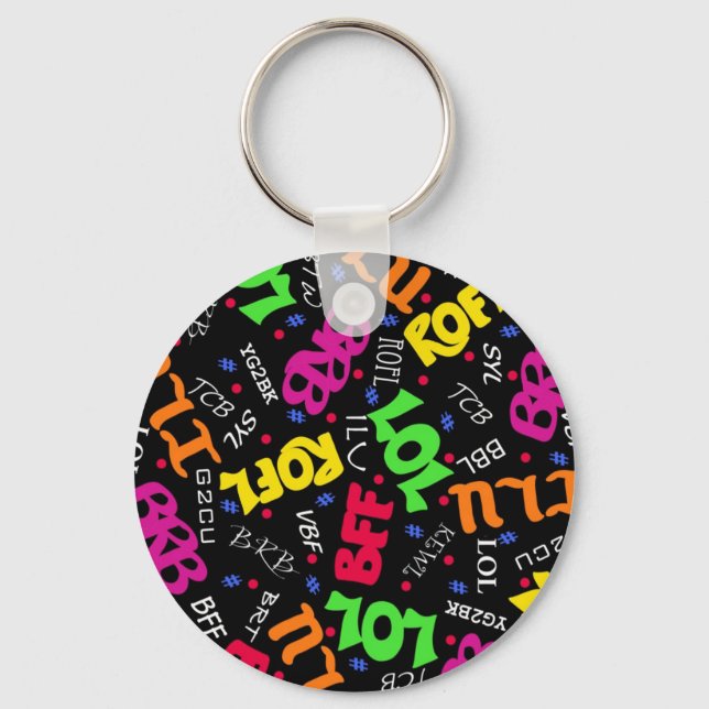 Black Text Art Symbols Abbreviations Key Ring (Front)