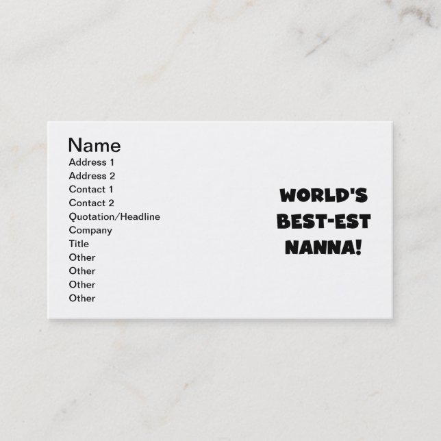 Black Text Best-est Nanna T-shirts and Gifts Business Card (Front)