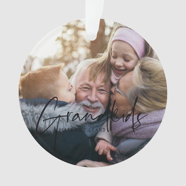 Black Text | Grandkids Make Life Grand Photo Ornament (Front)