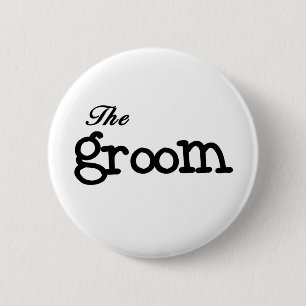 Black Text Groom 6 Cm Round Badge