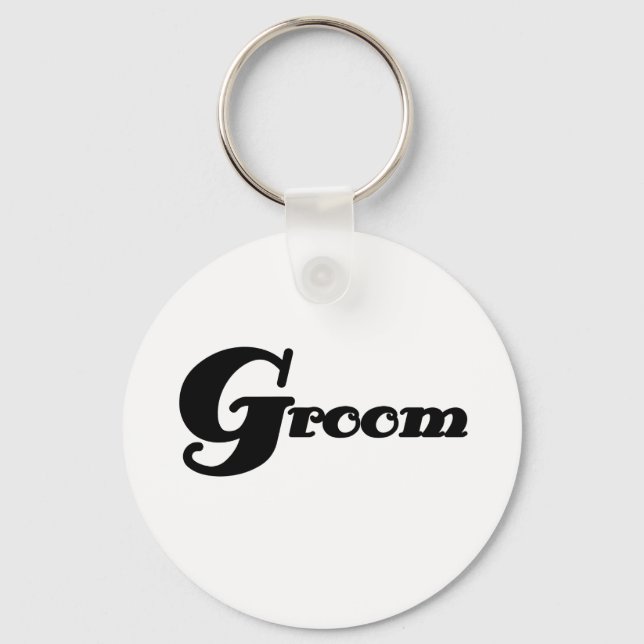 Black Text Groom Key Ring (Front)