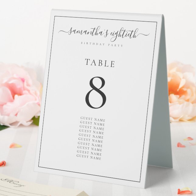 Black Text Guest Names Birthday Table Number (In SItu (Wedding))
