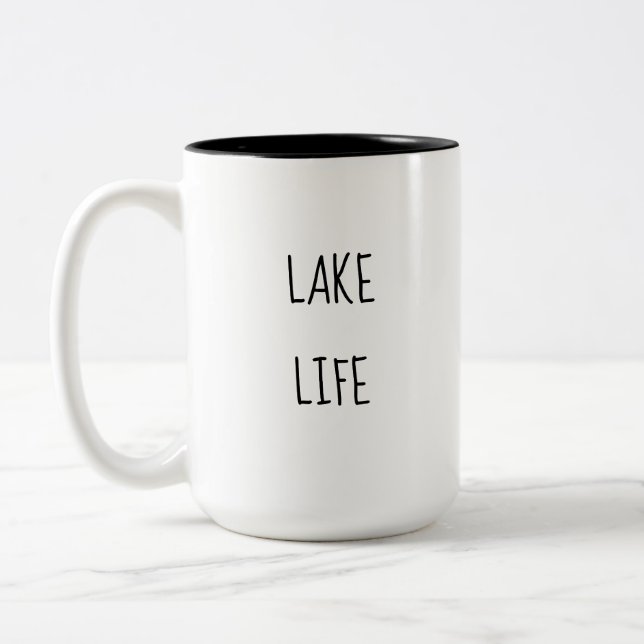 Black Text Lake Life Lover Ceramic Mug (Left)