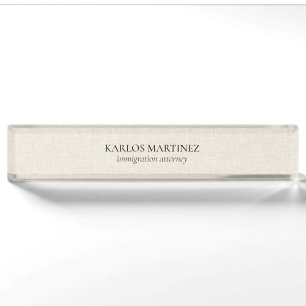 Black Text On Beige Linen Immigration Attorney Nameplate