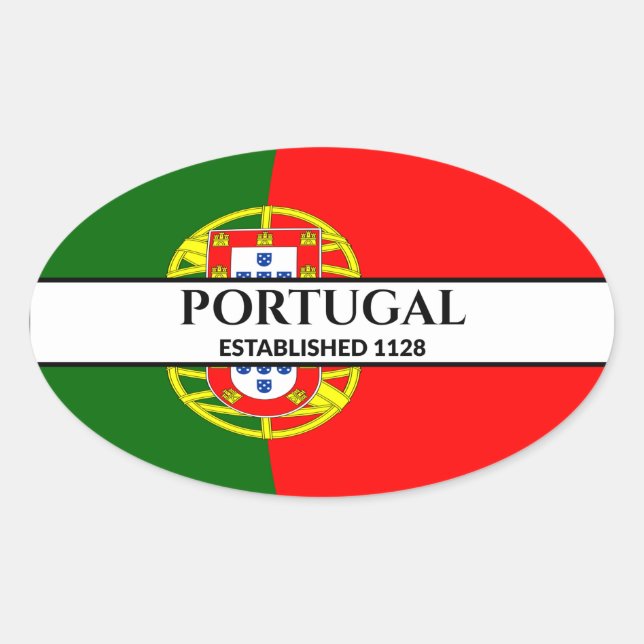 Black Text Portugal Established 1128 Flag Oval Sticker (Front)