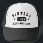 Black Text Vintage Aged to Perfection Hat<br><div class="desc">Vintage 1944 1945 1946 1947 1948 1949 1950 1951 1952 1953 1954 1955 1956 1957 1958 1959 1960 1961 1962 1963 1964 1965 1966 1967 1968 1969 1970 1971 1972 1973 1974 1975 1976 1977 1978 1979 1980 1981 1982 1983 1984 Aged to Perfection. Funny 30th 31st 32nd 33rd 34th...</div>