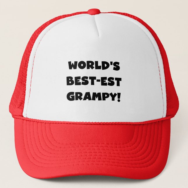 Black Text World's Best-est Grampy Gifts Trucker Hat (Front)