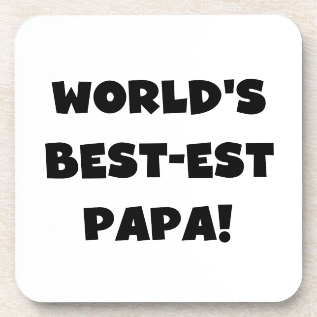 Black Text World's Best-est Papa Tshirts and Gifts Coaster (Front)