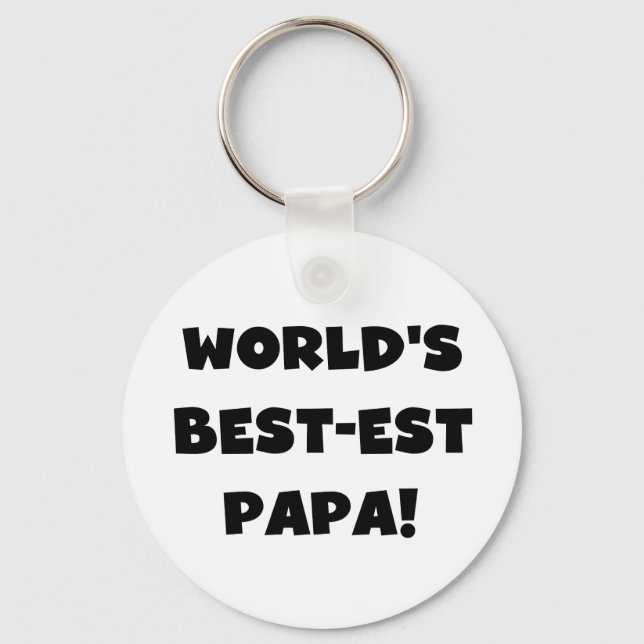 Black Text World's Best-est Papa Tshirts and Gifts Key Ring (Front)