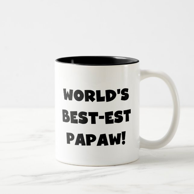 Black Text World's Best-est Papaw Gifts Two-Tone Coffee Mug (Right)