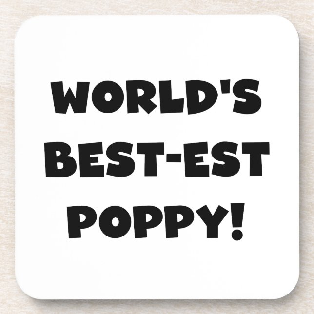 Black Text World's Best-est Poppy Gifts Coaster (Front)