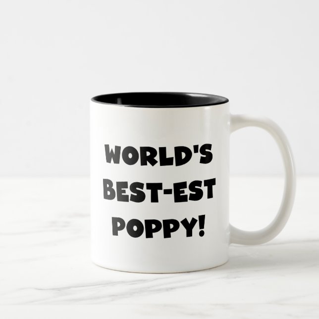Black Text World's Best-est Poppy Gifts Two-Tone Coffee Mug (Right)