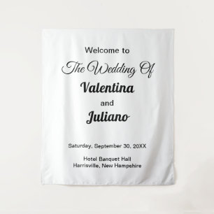 Black Texts on White Background Wedding Tapestry